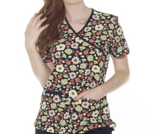 NWT Women's XL Rose Green Floral Print Scrubfinity PerformX Stretch Scrub Top