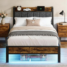Twin Size Bed Frame with Storage Headboard and Charging Station, Smart RGB LED L