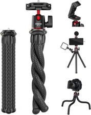 Camera Tripod, Mini Flexible Stand W Hidden Phone Holder W Cold Shoe Mount, 1/4'