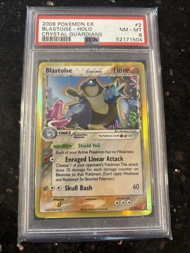 Pokémon Blastoise Holo Rare Delta Species Crystal Guardians 2/100 —PSA 8– CLEAN!
