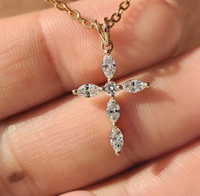 1.00 CT Marquise Cut EF/VS1 Lab Grown Diamond Cross Pendants In 14K Yellow Gold