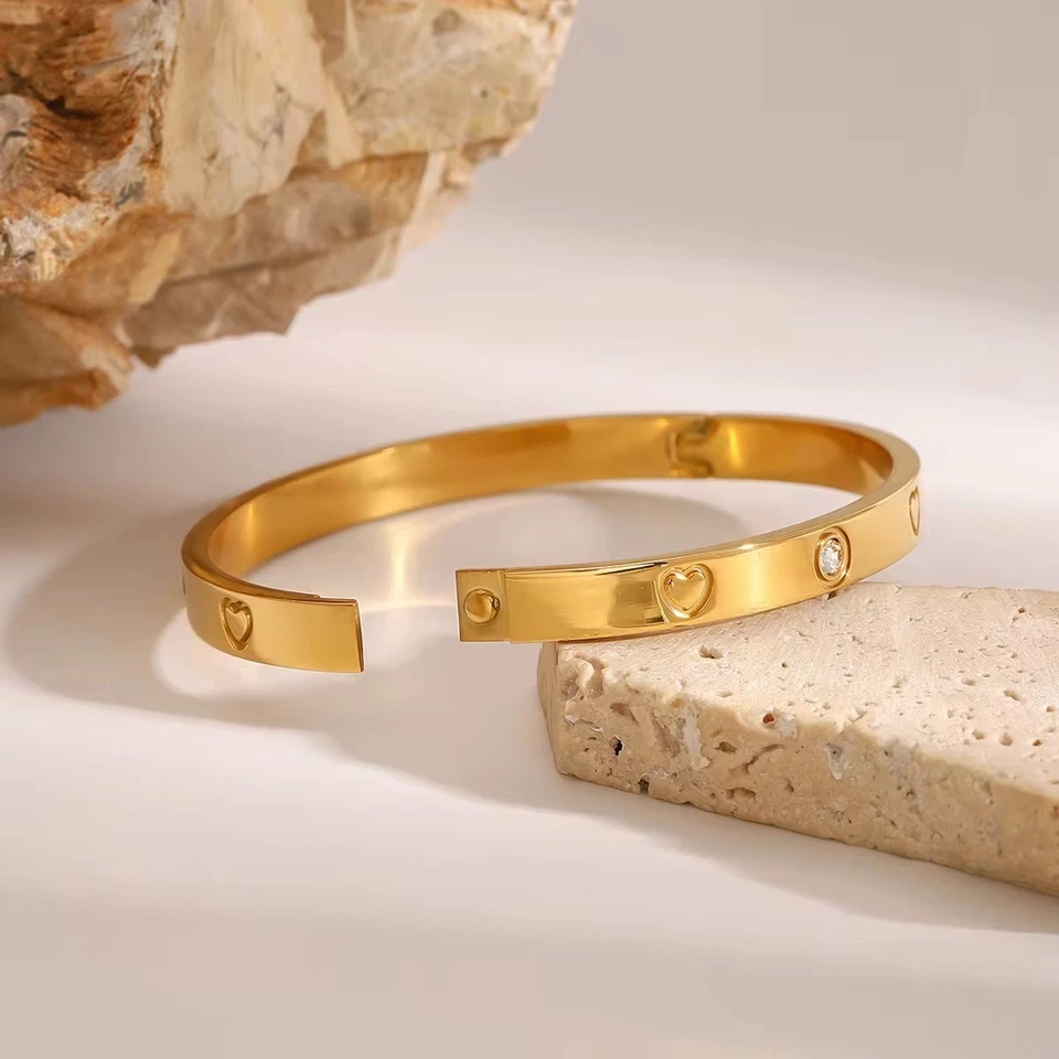 Damen Armband Gold 750 vergoldet 18k Armreif Edelstahl Zirkonia Wasserfest B554D - Bild 4 von 4