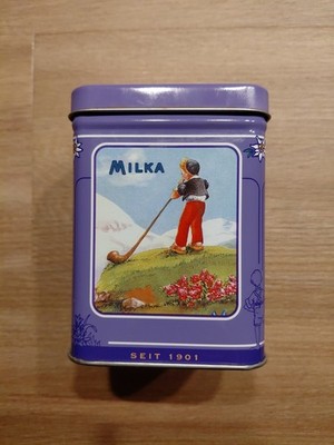 Milka Naps Blechdose leer Nostalgie Vintage ca. 12x9x9 cm lila Milkafarbe Sammle