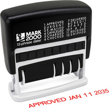 12-Phrase Dater - Date  Phrase Self-Inking Stamp - Red Ink