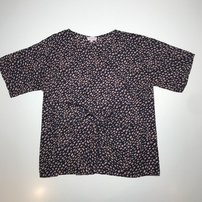 Molly & Isadora Womens 2X Tunic Blouse Tie Front Blue Dotted Short Sleeve USA
