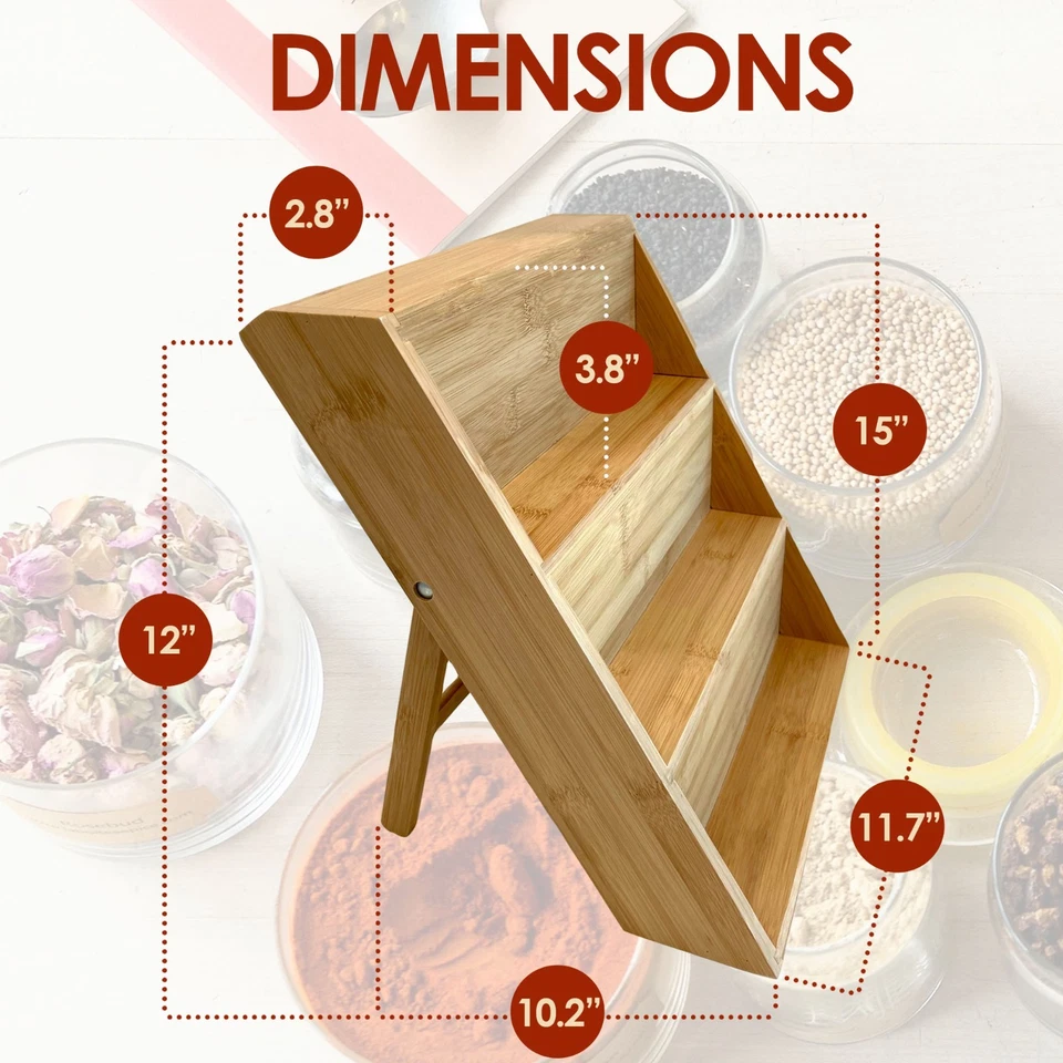 3-tier Bamboo Spice Rack Organizer And Seasoning Jar Excellent Tiered Wooden - Image 2 of 4