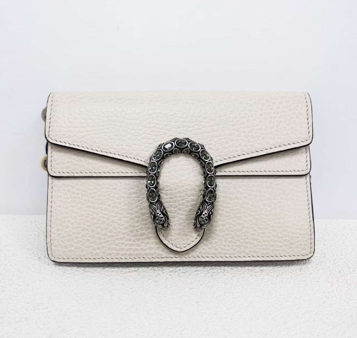 Gucci Dionysus WOC Bag White Grained Leather Crystal Tiger Head