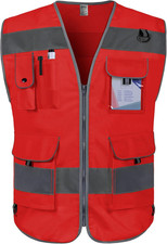 TCCFCCT Red Safety Vest for Men Women 9 Pockets High Visibility Reflective Vest