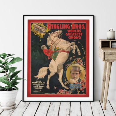 Ringling Bros Vintage 1901 Acrobat Horse Lithograph Photo Reprint Wall Art