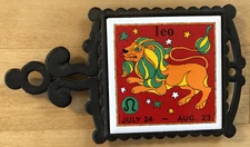 Vintage MCM Zodiac LEO Lion Tile and Cast Iron Trivet Made in Japan Astrology