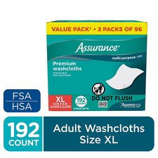 Assurance Premium Disposable Washcloths Pre-Moistened Body Wipes XL 192 Ct