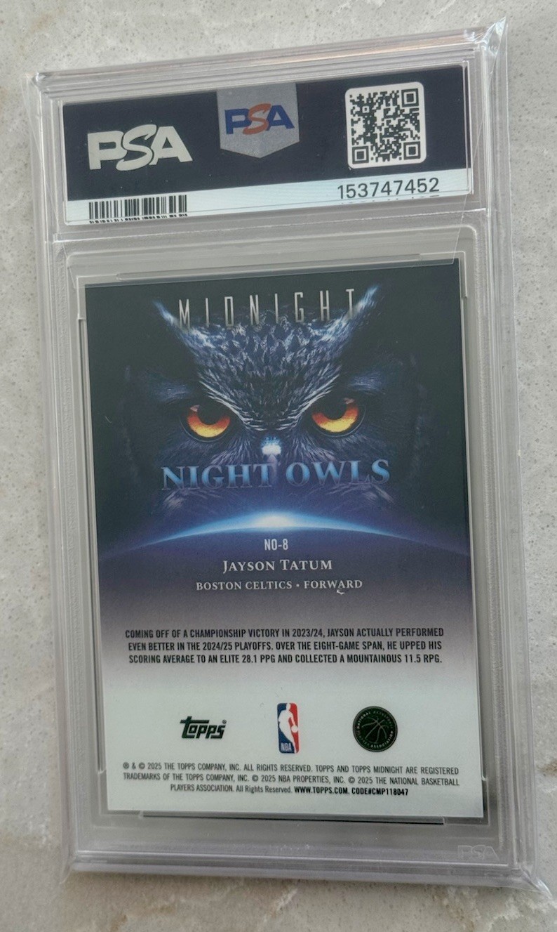 2025-26 Topps Midnight - Night Owls Jayson Tatum #NO-8 PSA 10 GEM MINT POP 1 view 5