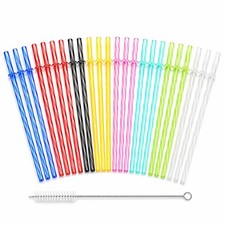 25 Pack 9 Inch Clear Reusable Plastic Straws with Cleaning Brush, BPA-Free Di...