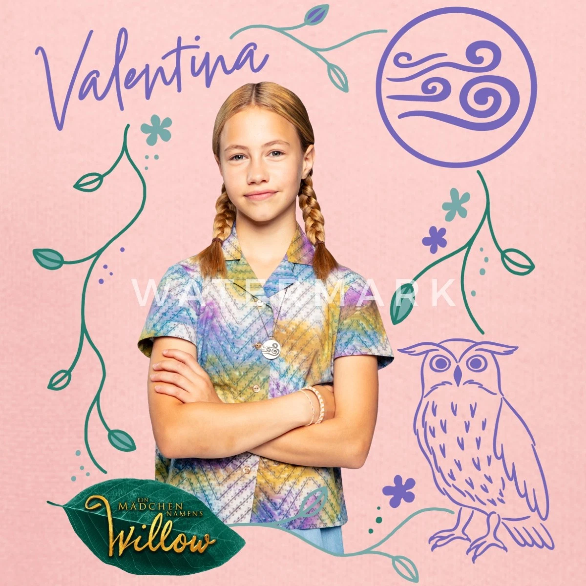 VALENTINO Felpa con cappuccio premium per bambini una ragazza nome Willow Valentina e gufo