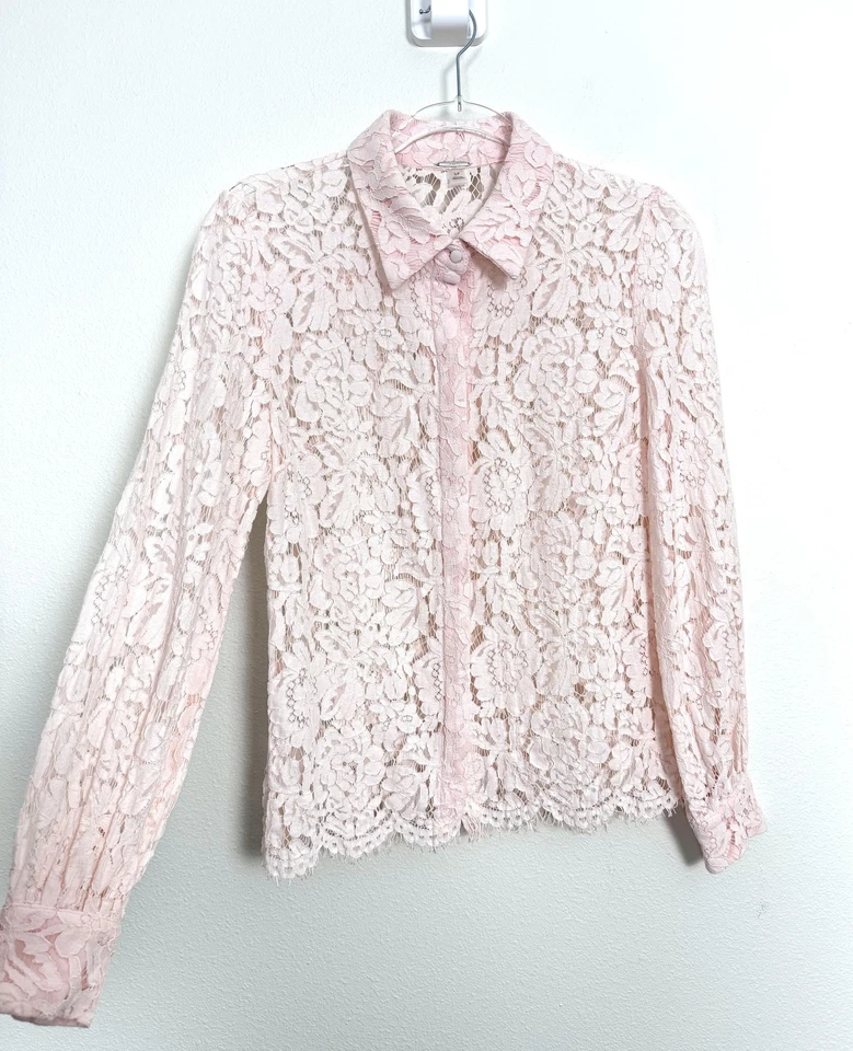 Guipur кружева блузка верхний женщин маленький розовый кружева кнопка спереди длинным рукавом Elie - Изображение 4 из 4