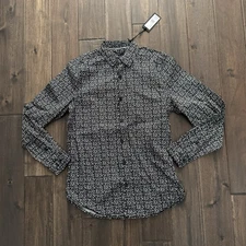 Kenneth Cole Black & White Floral Button Down Shirt Slim Fit S NWT