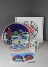 PEGGY KARR Christmas Fused Art Glass PLATE ~Kansas City Plaza Lights~ 11" w/ Box