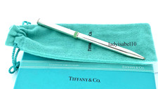 Tiffany  Co. T- Clip Blue Ballpoint Pen Silver w/ Pouch  Refill - Authentic