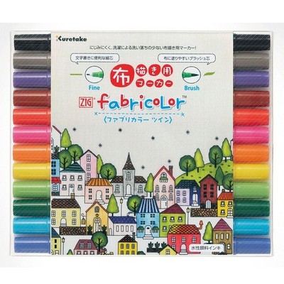 (Großabnahme) Kuretake Zig Fabricolor Twin 12 Farben Stoffmarker Set (Tc-4000