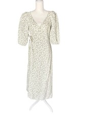 Reformation Mint wrap dress size Small green floral 100% linen puff sleeve Maxi