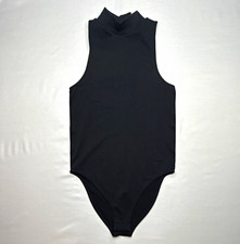 A New Day Women  s Black Solid One Piece Bodysuit XS Mock Neck Sleeveless Stretch