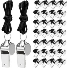 100 Pcs Stainless Steel Whistle with Lanyard, Sports Whistles Black Lanyard