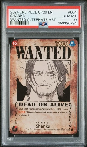 6794 Shanks 2024 One Piece Emperors in the New World #OP09-004 Wanted Art PSA 10
