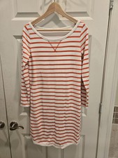 J. Crew Dress Women's Orange AndWhite Striped T Shirt 3/4 Sleeve