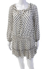 Love Shack Fancy Womens Silk Geometric Print Ruffled Mini Dress White Size 1