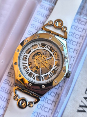 SWATCH+IRONY AUTOMATIK+YAS109 ROSETTA BIANCA+GEHÄUSE SILBERN+NEU/NEW