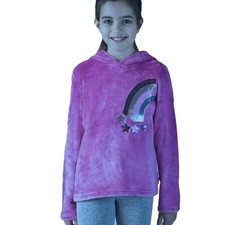New BCBG Girls Pink Rainbow Sequined Plush Hoodie  Legging 2 Piece Set L 14/16 