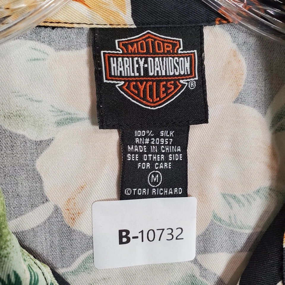 Top para mujer Tori Richard x Harley Davidson M negro floral hawaiano abotonado seda Foto 2 de 4