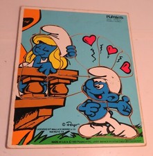 RARE Vintage 1982 SMURFS Peyo Smurfette Romeo Playskool Wooden Puzzle 12 Pieces
