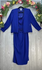 R M Richards 2 Piece Jacket Gown Dress Long Petite Size 6P Blue Sequined Chiffon