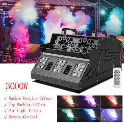 3000W DMX Smoke Fog Bubble Machine RGB LED Light Bubble Blower Stage DJ Fogger