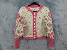 Handmade Granny Square Sweater Women Small Cardigan Button Up OAK Cottage Chunky