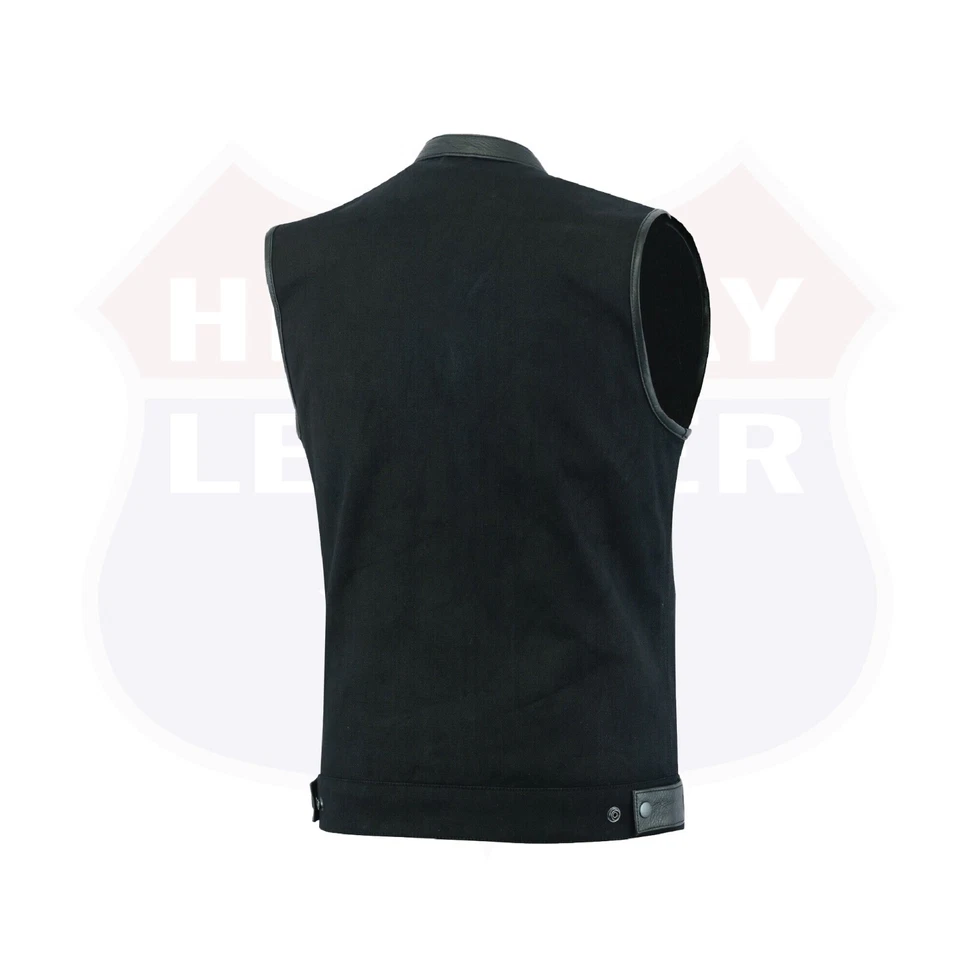 Biker Denim Club Style Anarchy Vest with Conceal Carry Gun Pocket SKU HL21689 - Image 4 of 4