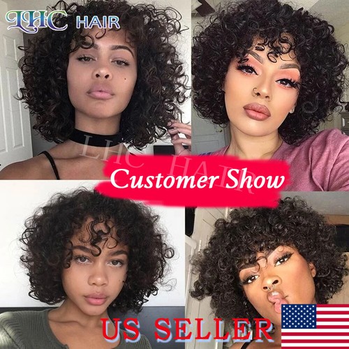 Short Afro Wig For Black Women Kinky Curly None Lace Brazilian Human Hair Wigs - Picture 4 of 50