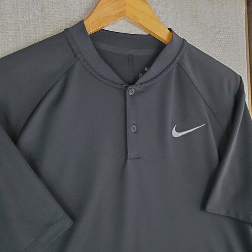 NIKE DRI-FIT Size Medium Mens Henley Collar Polo Shirt Performance Black Golf - Picture 10 of 14