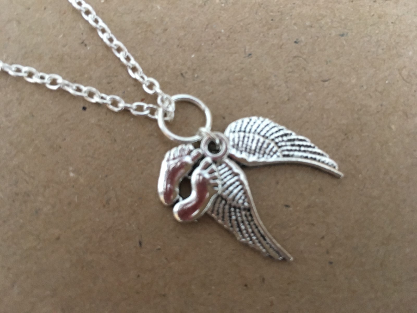 My Babies Feet Under Angel Wings Necklace Miscarriage Baby Loss