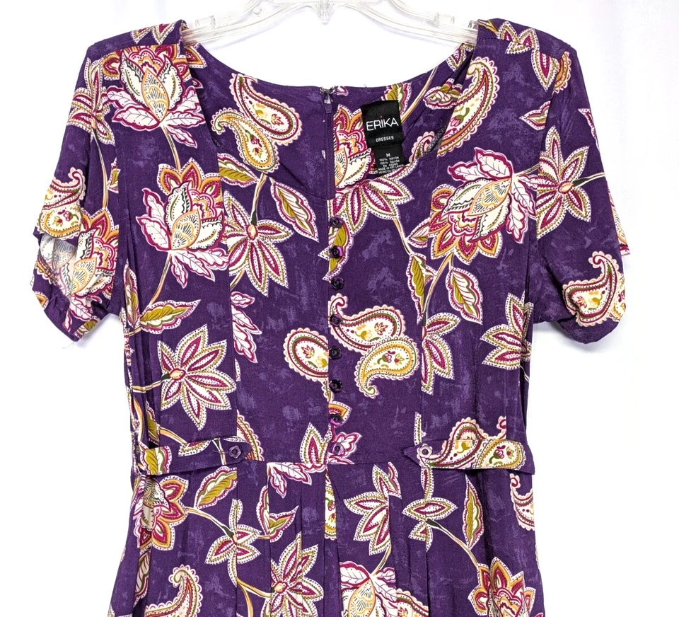 Erika винтажный женщин цветочный макси платье средний вискоза фиолетовый v-образным вырезом назад галстук - Изображение 2 из 4