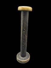 Vintage Large Wood Brass Ends Industrial Textile Sewing Spool 9" Tall 2.5" Base