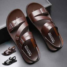 Brand Men's Sandals Solid Color Open Toe Mens Leather Sandals 2025 New Slippers