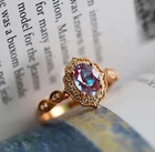 2Ct Oval Cut Natural Alexandrite Halo Vintage Wedding Ring 14K Rose Gold Plated