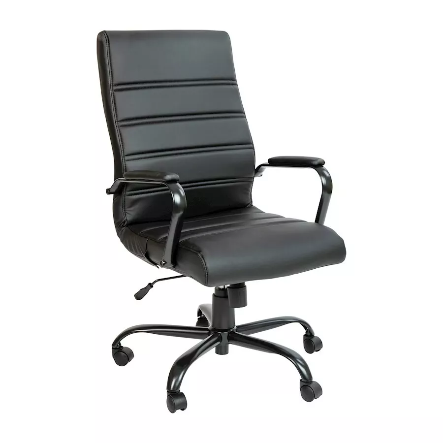 Flash High Back Black LeatherSoft Executive Swivel Office Chair BK Frame Arms