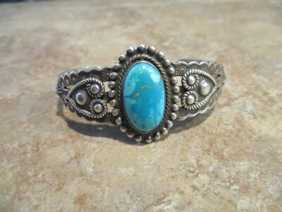 JOYFUL OLD  Fred Harvey Era Navajo Sterling Silver Turquoise HEART Bracelet
