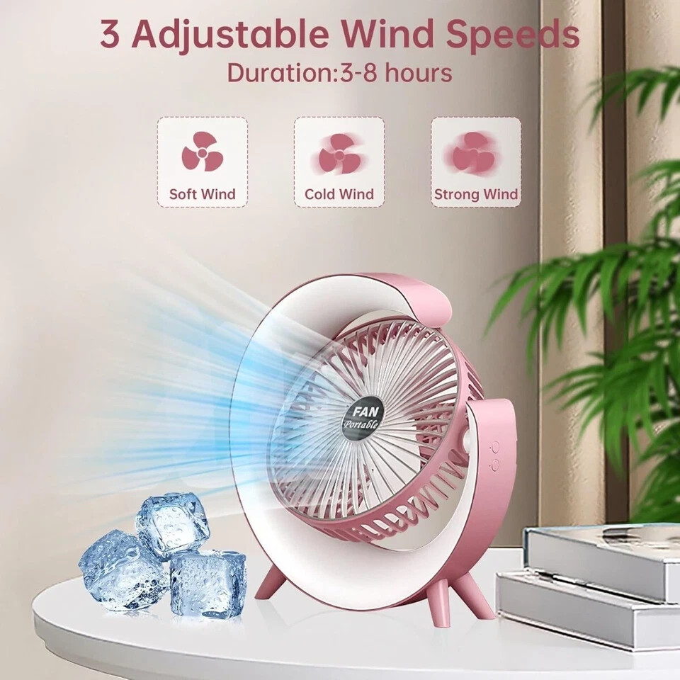 Ventilatore da Tavolo USB con Luce LED RGB 3 Velocità, Silenzioso Ricaricabile foto 5