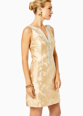 Lilly Pulitzer NWT Valli Floral Brocade Dress Gold Organza Brocade Size  8,16 | eBay