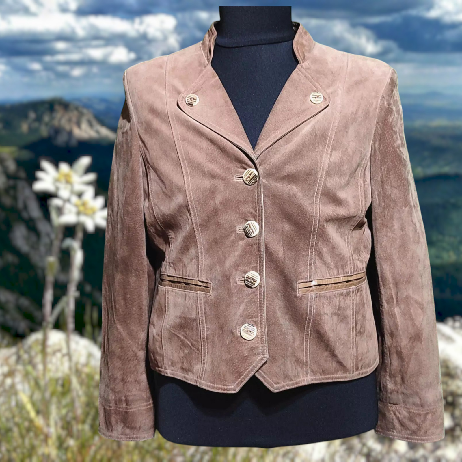 Landhaus Trachten Jacket Pig Suede Leather Long Sleeve Tradition Germany Size 46