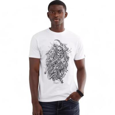 Men's Sullen Art Co Chase The Drago  White Skulls Tattoo Biker Tee T-Shirt S-4XL